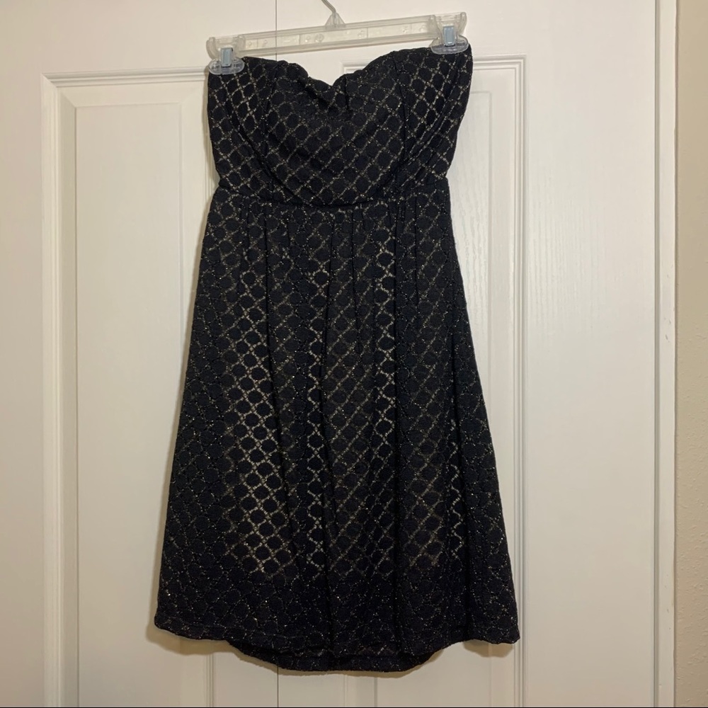 Black and Gold Lace Strapless Dress